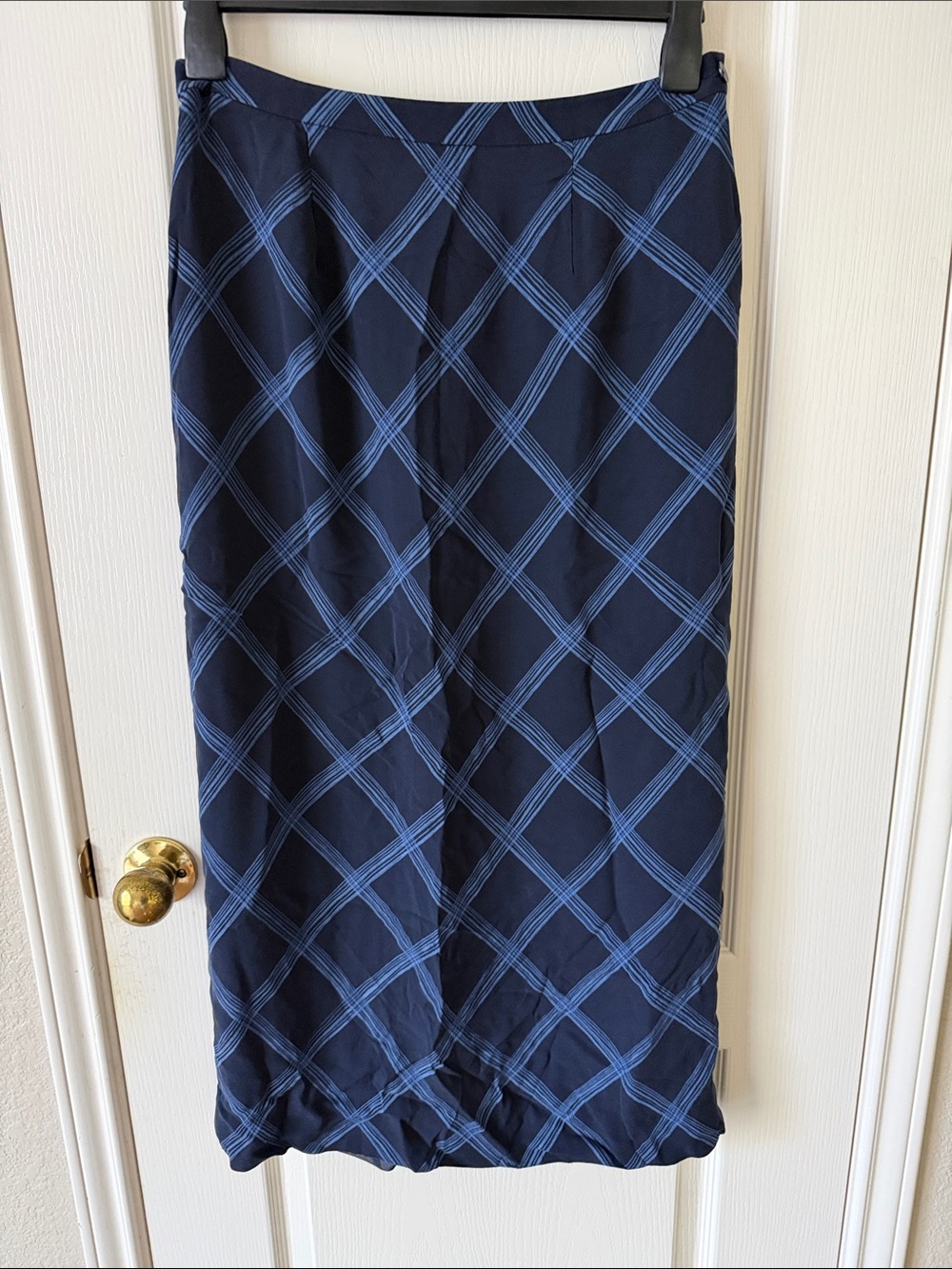 Jones New York Navy and Silk Blue Plaid Midi Skirt